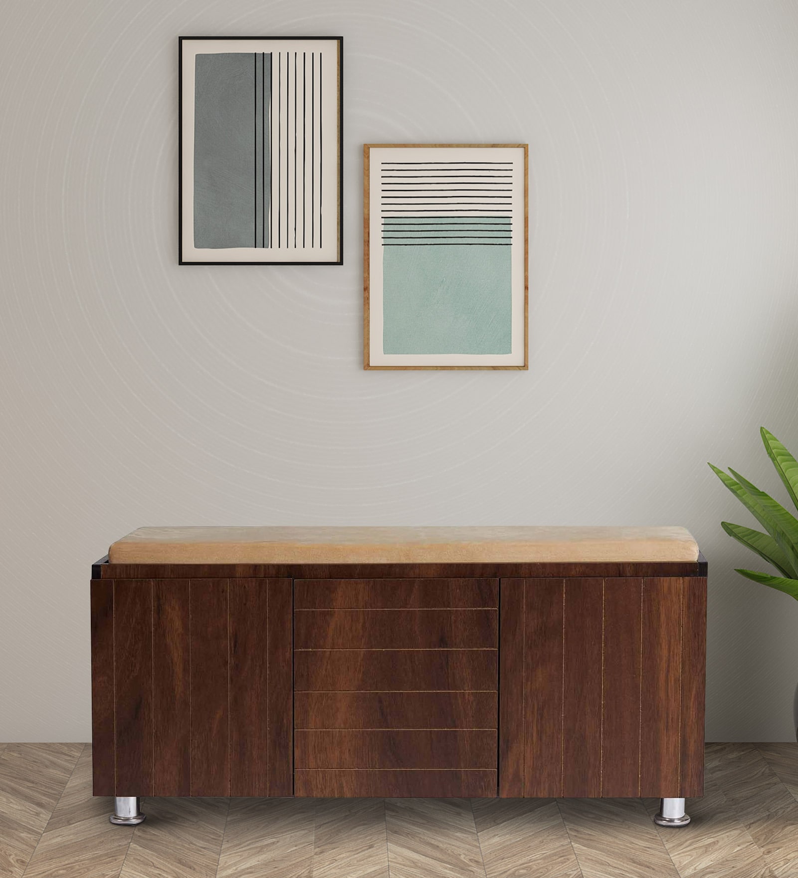 zest Shoe Rack with Seating in Teak Finish