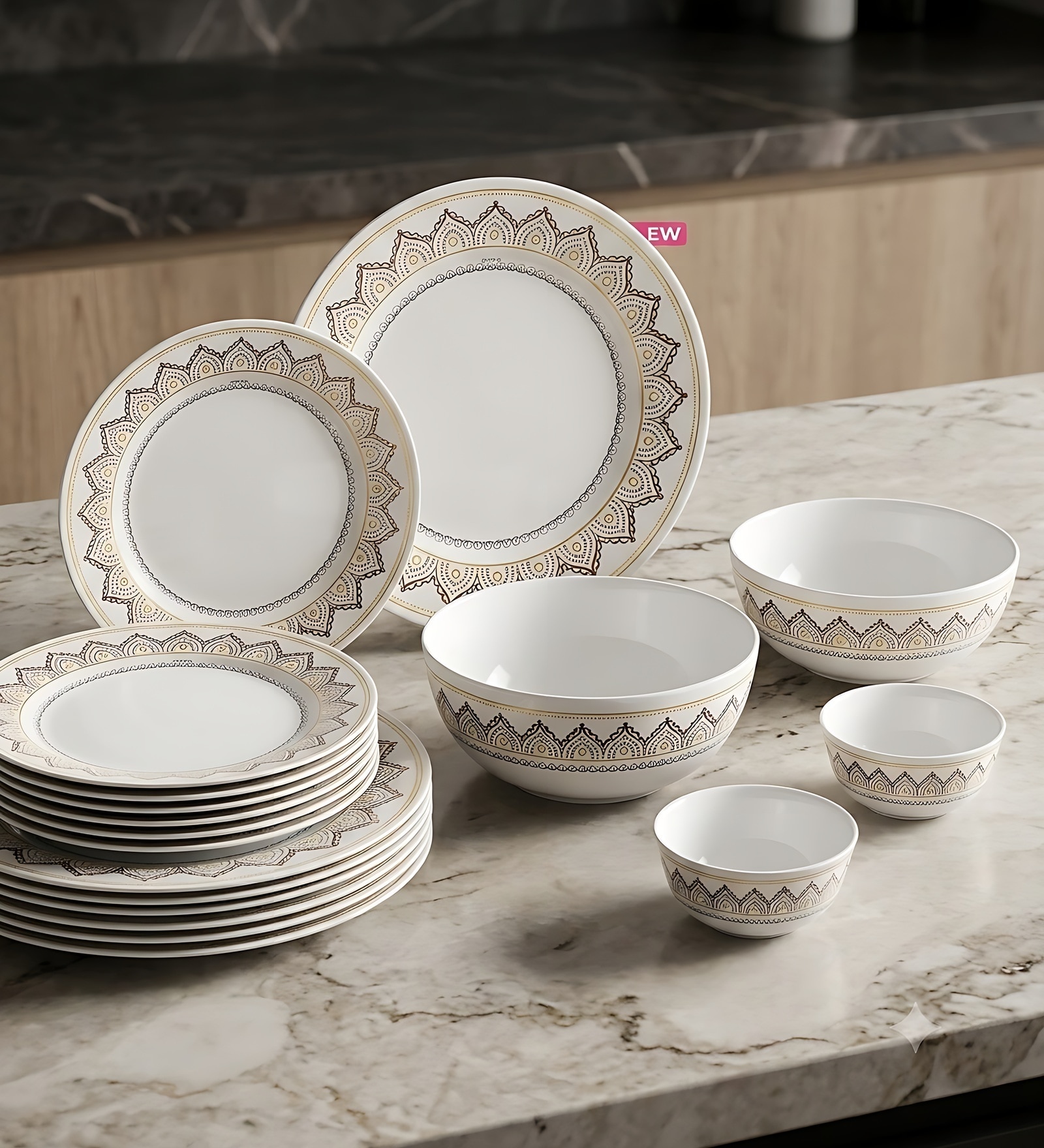 Zestin White Glass Dinner Set (Pack of 27)