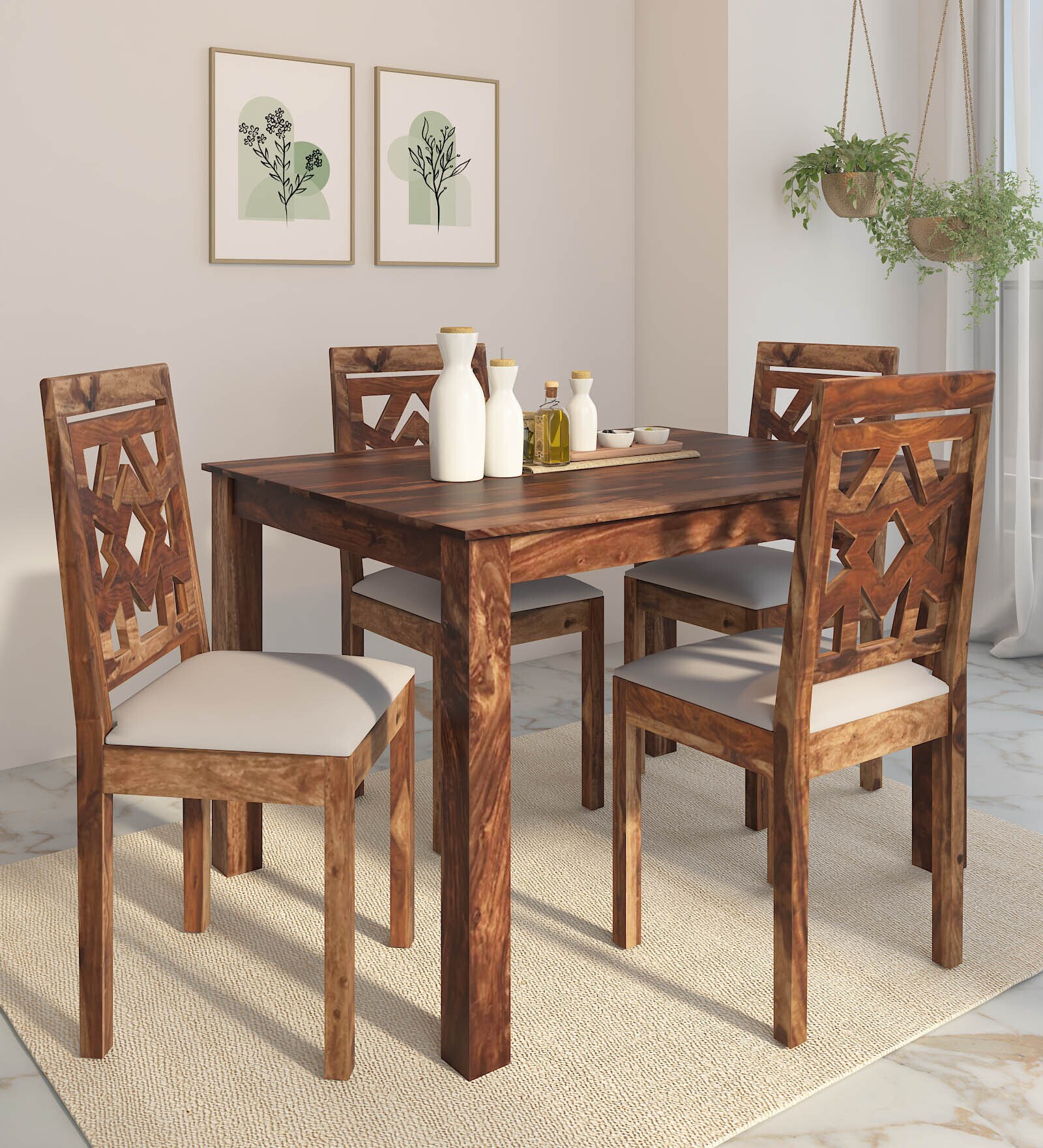 Buy Zeven Sheesham Wood 4 Seater Dining Set in Scratch Resistant Rustic ...