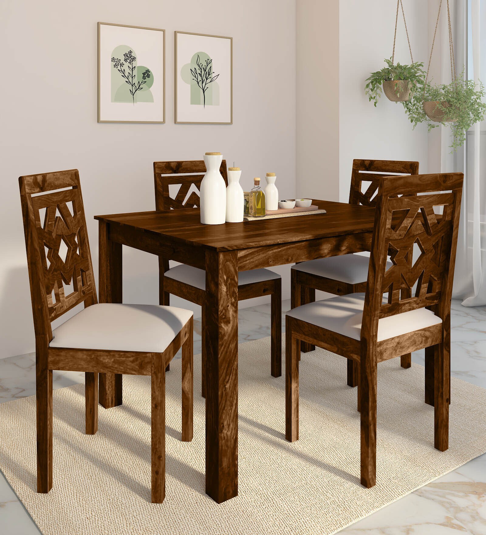 Buy Zeven Sheesham Wood 4 Seater Dining Set in Scratch Resistant ...