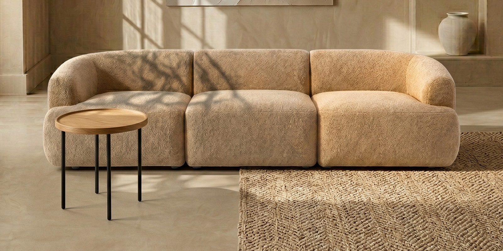 Zen Boucle 3 Seater Sofa In Beige Colour