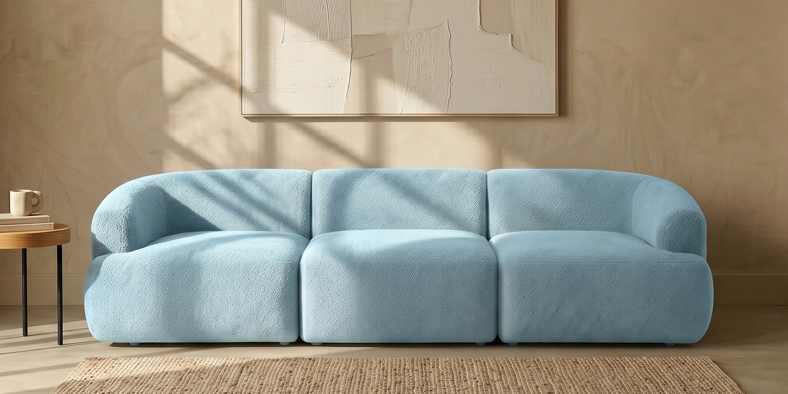 Zen Boucle 3 Seater Sofa In Blue Colour Zen Boucle 3 Seater Sofa In Blue Colour