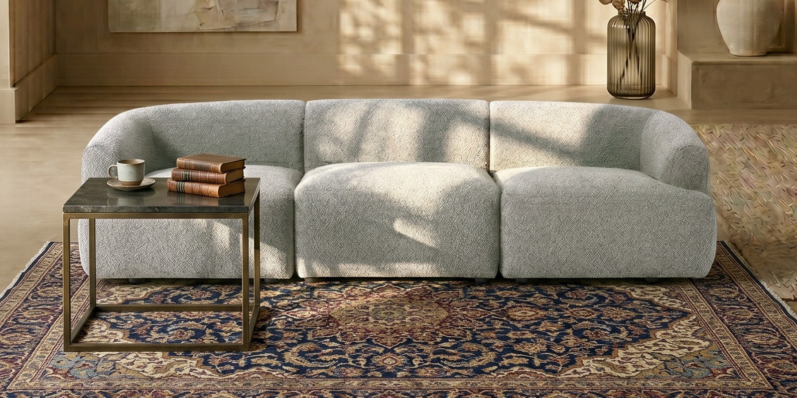 Zen Boucle 3 Seater Sofa In Chic Grey Colour