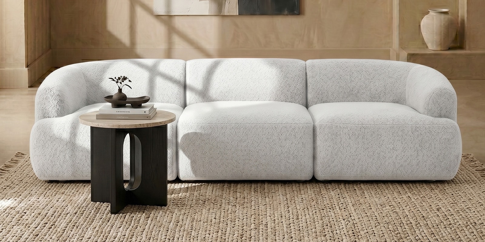 Zen Boucle 3 Seater Sofa In Cream Colour Zen Boucle 3 Seater Sofa In Cream Colour