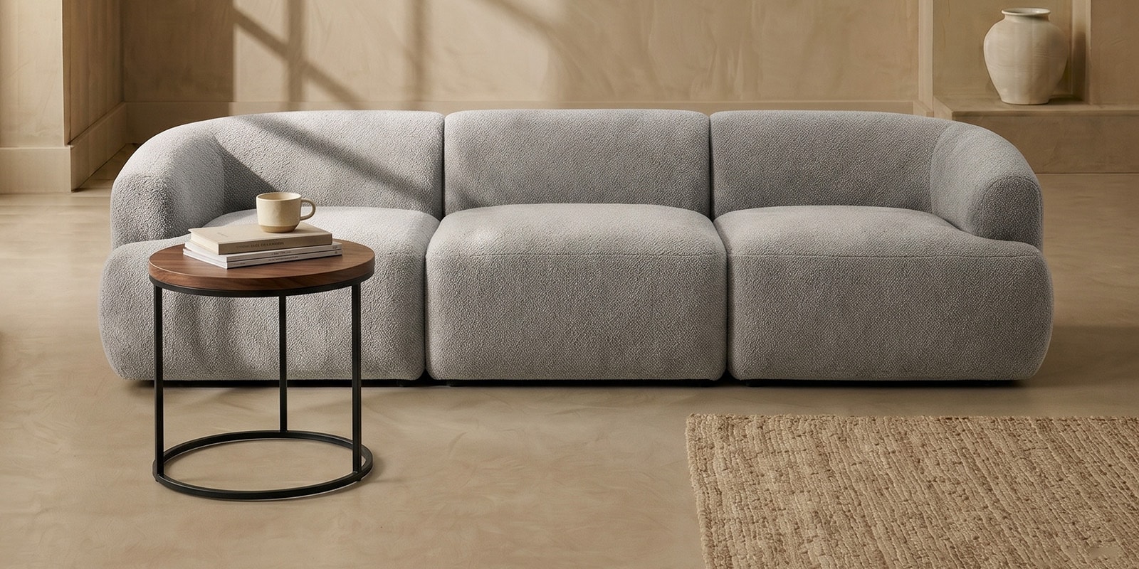 Zen Boucle 3 Seater Sofa In Grey Colour
