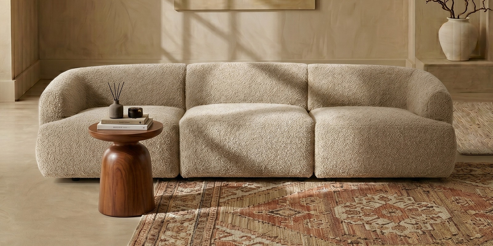 Zen Boucle 3 Seater Sofa In White Colour Zen Boucle 3 Seater Sofa In White Colour
