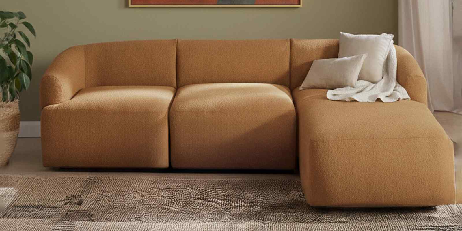 Zen Living 3 Seater Boucle LHS L Shaped Sofa In Tan Color