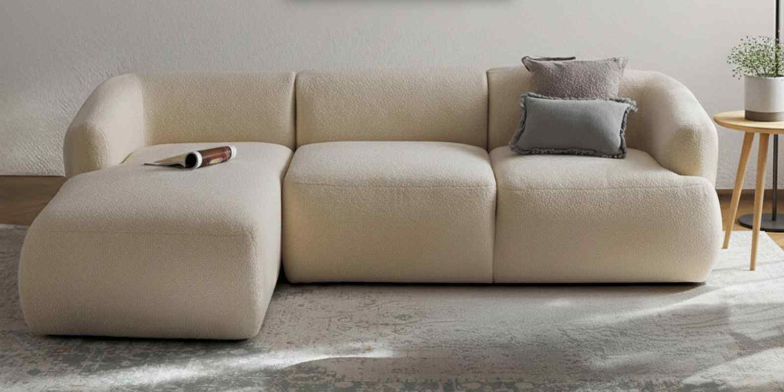 Zen Living 3 Seater Boucle RHS L Shaped Sofa In  Cr me Color