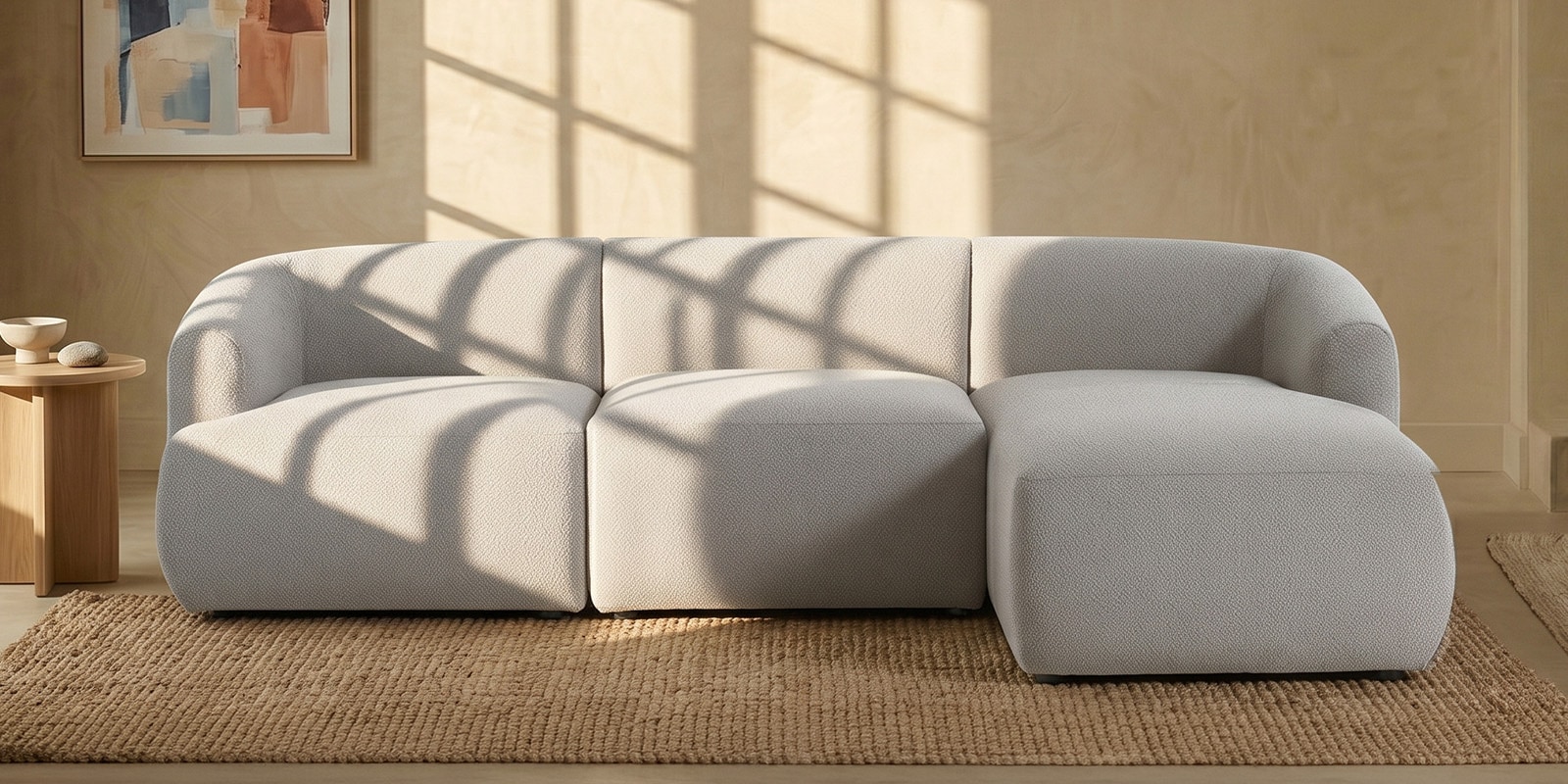 Zen Living 3 Seater Boucle RHS L Shaped Sofa In  Grey Color