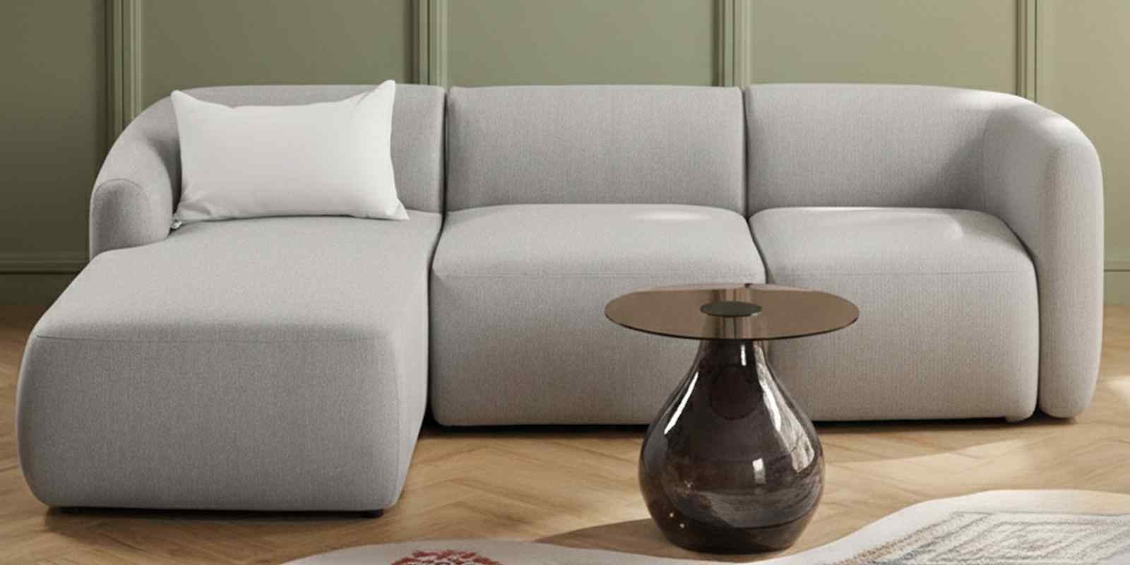 Zen Living 3 Seater Boucle RHS L Shaped Sofa In  Grey Color