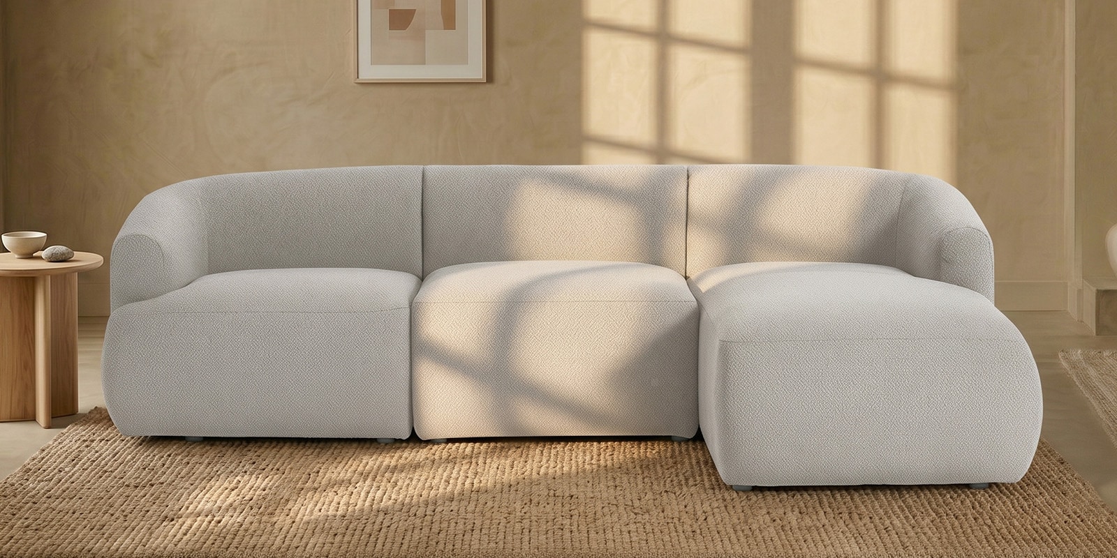 Zen Living 3 Seater Boucle RHS L Shaped Sofa In White Color