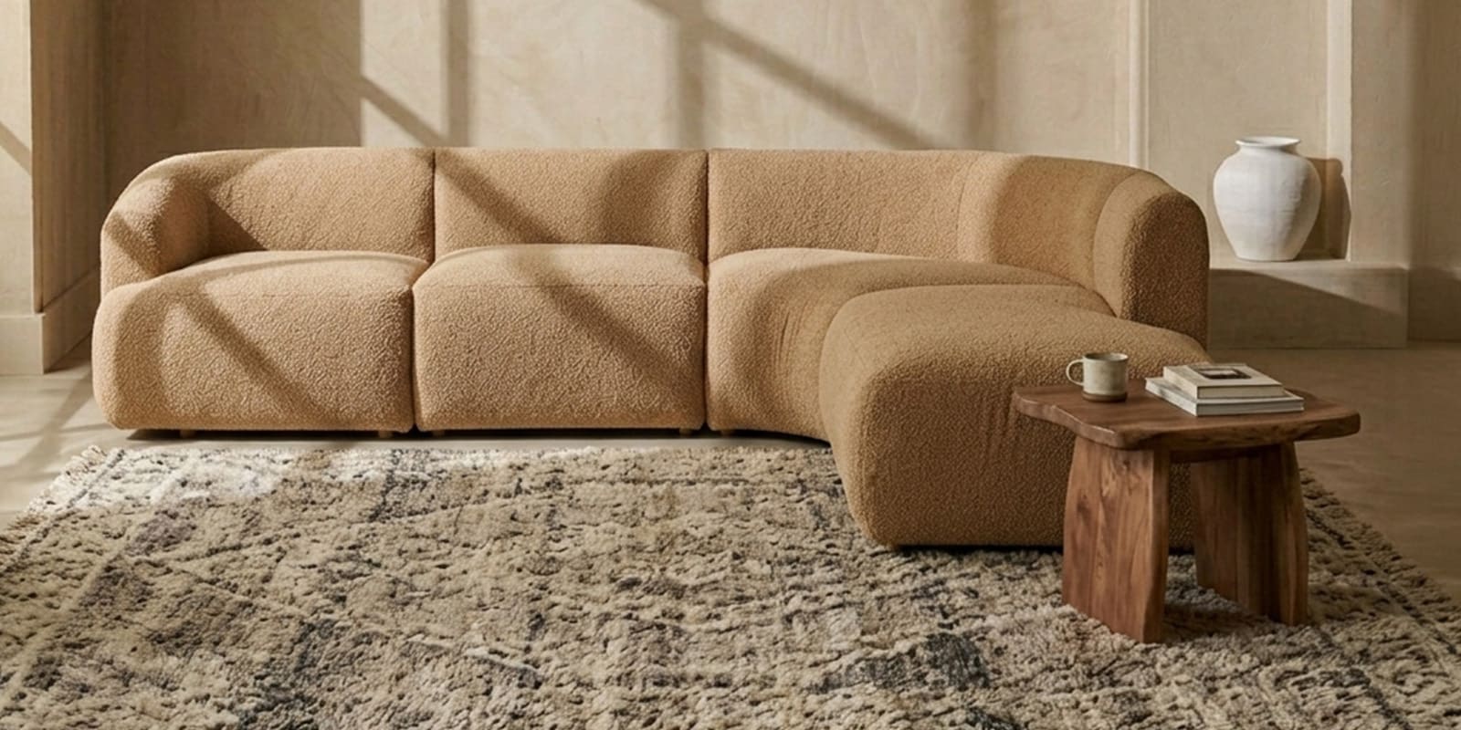 Zen Living Lhs Sectional Sofa (3 + Lounger) In Creme Colour