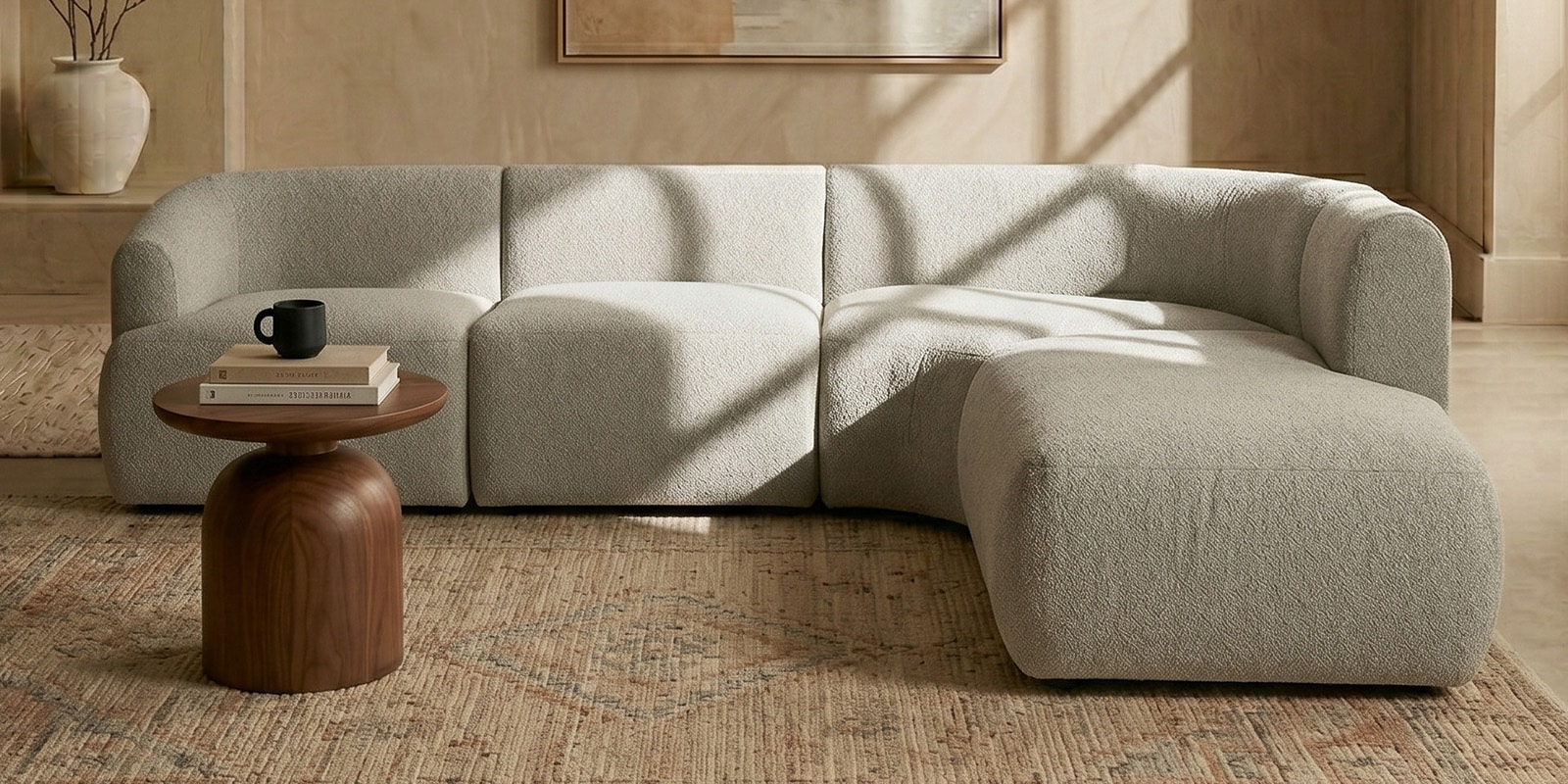 Zen Living LHS Sectional Sofa (3 + Lounger) In Creme Color