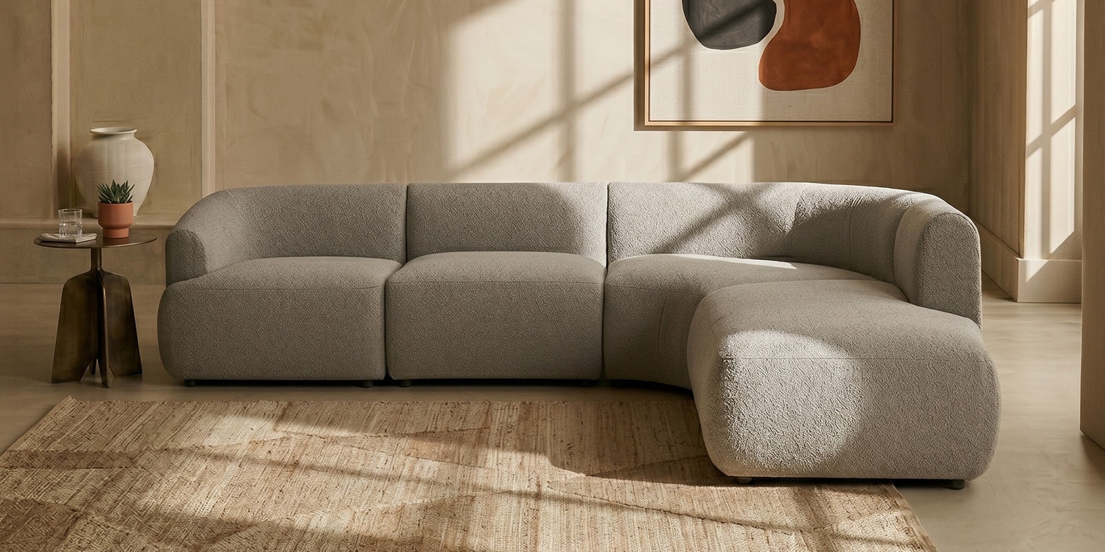 Zen Living LHS Sectional Sofa (3 + Lounger) In Grey Color