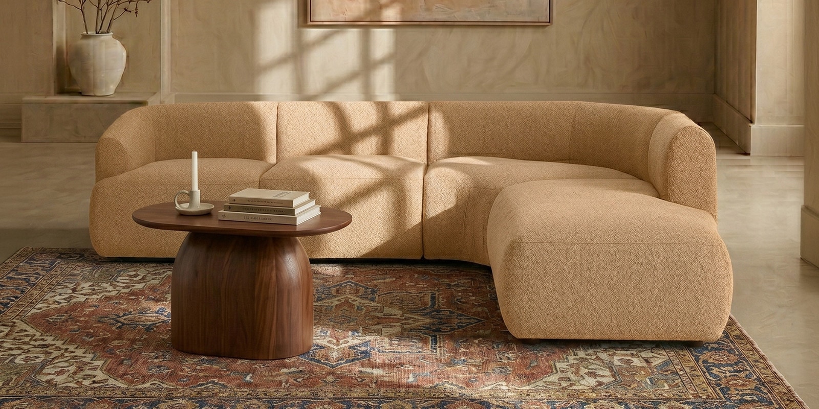 Zen Living LHS Sectional Sofa (3 + Lounger) In Honey Beige Color