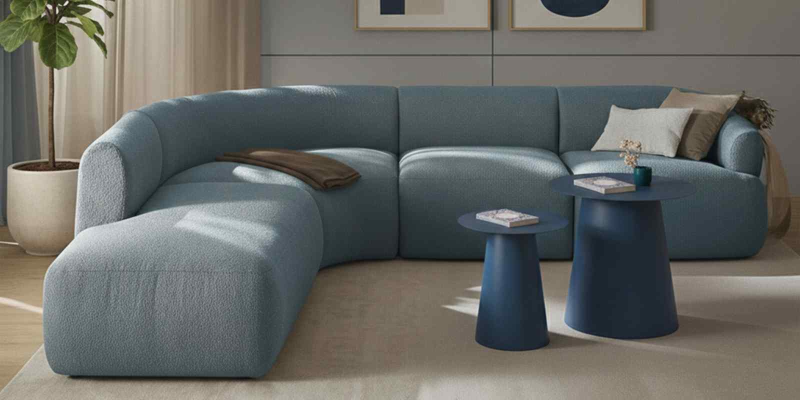 Zen Living Rhs Sectional Sofa (3 + Lounger) In Blue Color