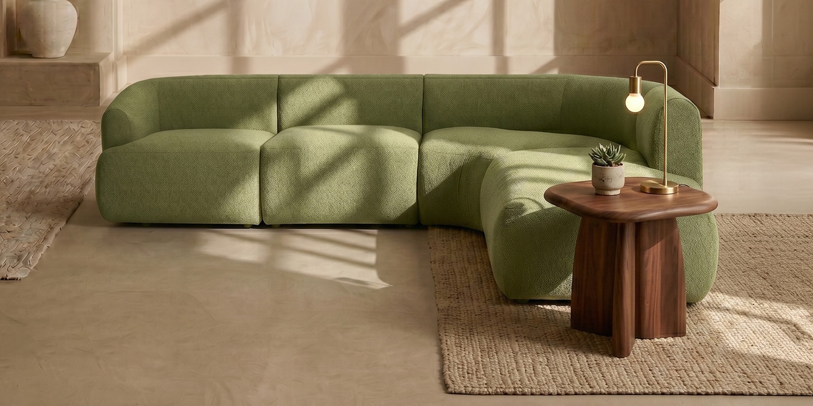 Zen Living LHS Sectional Sofa In Green Color