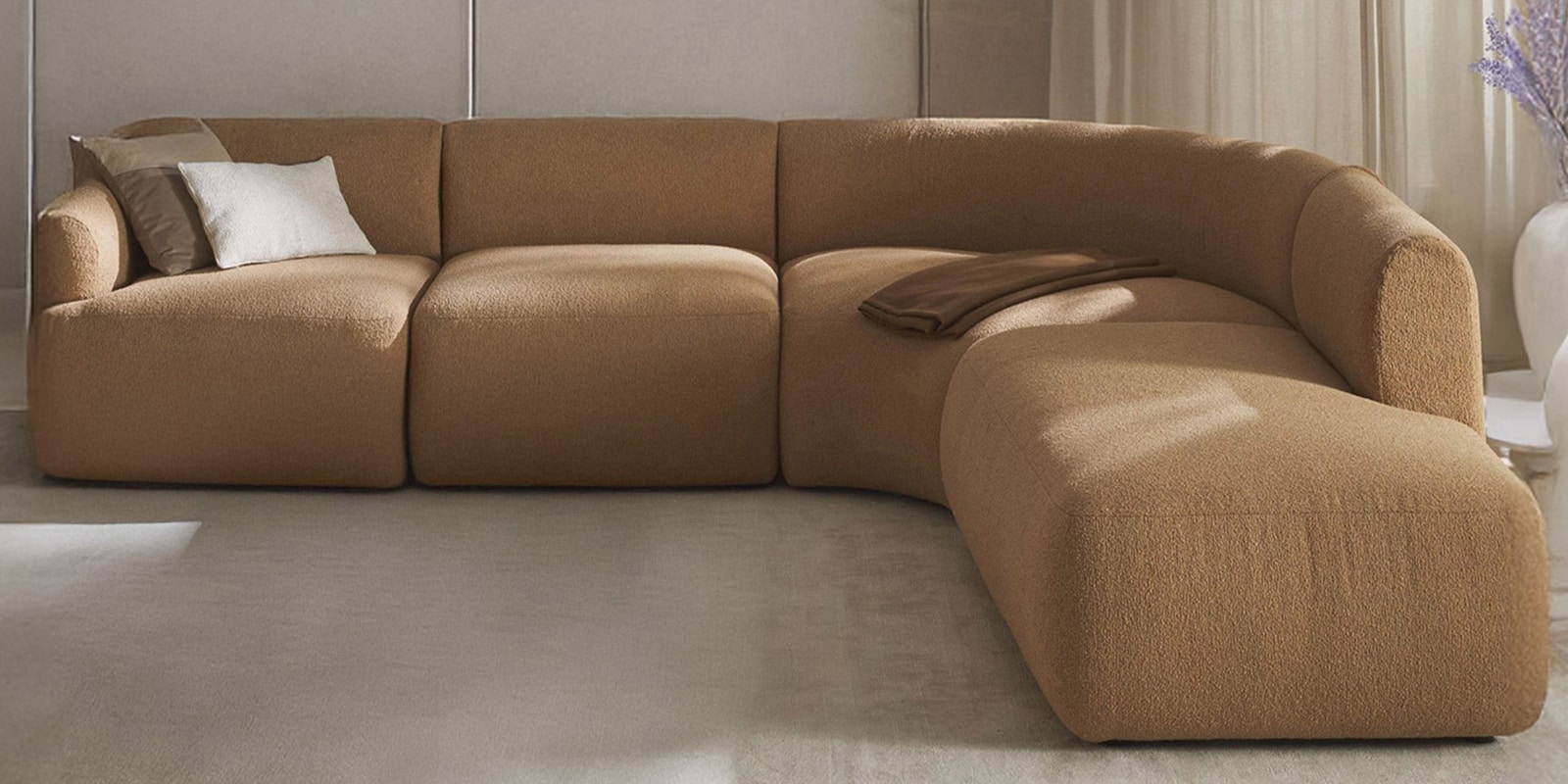 Zen Living Rhs Sectional Sofa (3 + Lounger) In Honey Beige Color