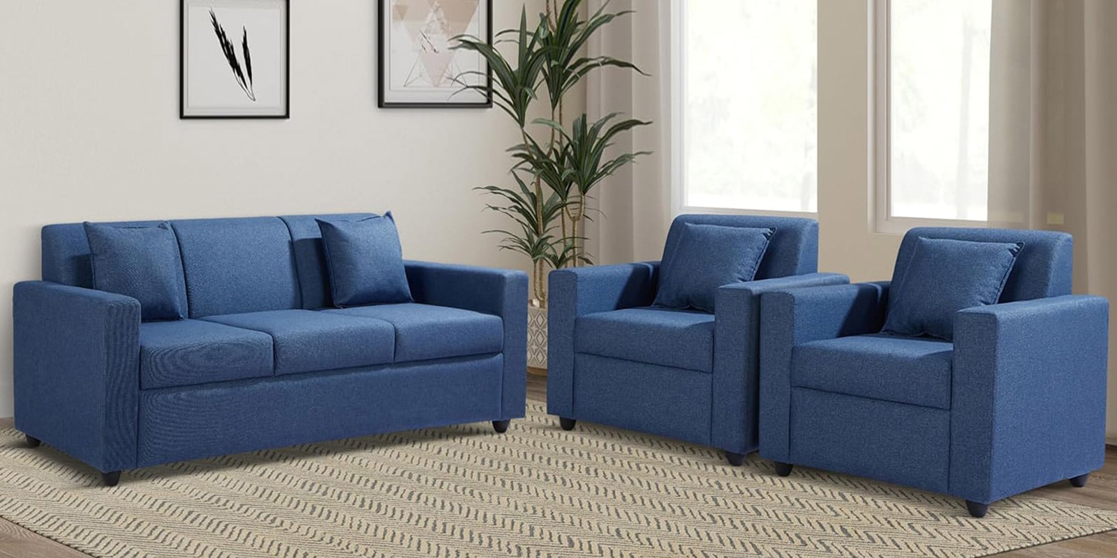Zenara Fabric Sofa Set (3+1+1) in Blue Colour