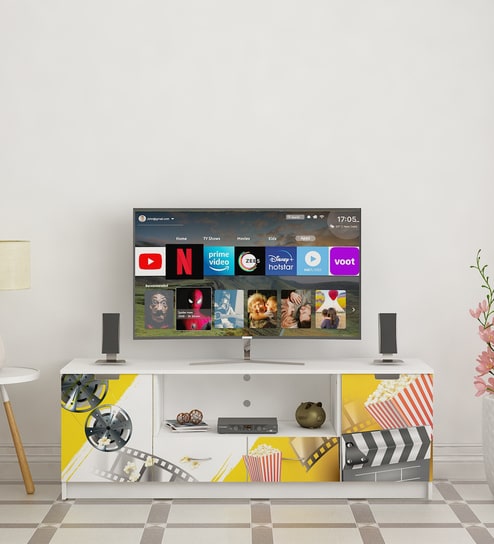 Zebra Digitally Printed TV Entertainment Unit With UV Protected Coating & Storage In White Finish