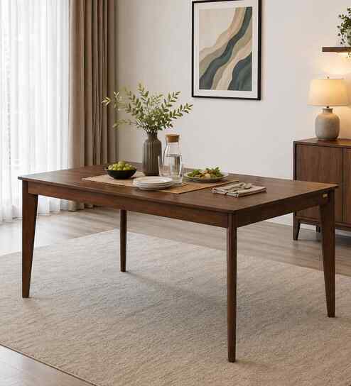 Zellige Solid Wood 6 Seater Dining Table In Tubbaq Finish