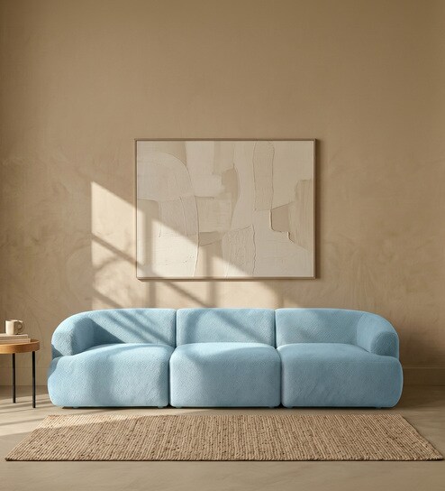 Zen Boucle 3 Seater Sofa In Blue Colour