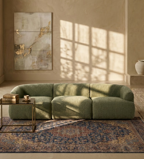 Zen Boucle 3 Seater Sofa In Olive Green Colour