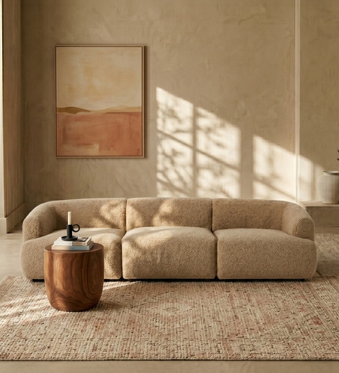 Zen Boucle 3 Seater Sofa In Tan Colour