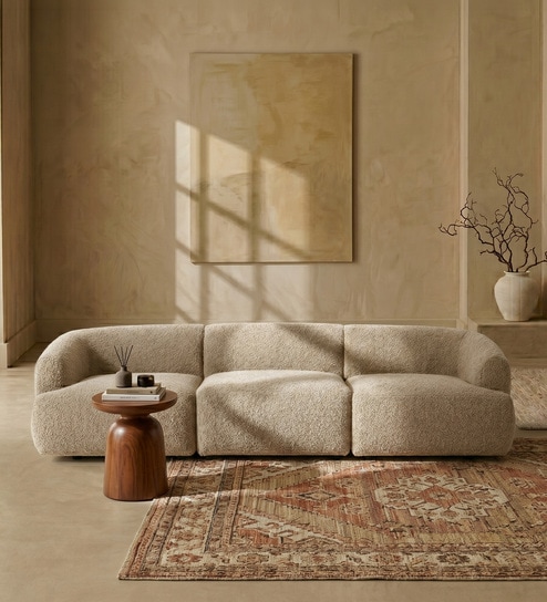 Zen Boucle 3 Seater Sofa In White Colour