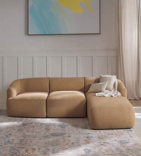 Zen Living 3 Seater Boucle LHS L Shaped Sofa In Beige Color