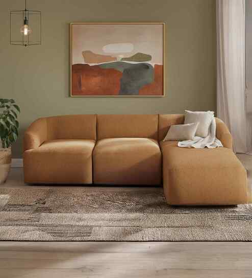 Zen Living 3 Seater Boucle LHS L Shaped Sofa In Tan Color