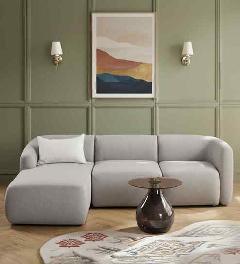 Zen Living 3 Seater Boucle RHS L Shaped Sofa In  Grey Color