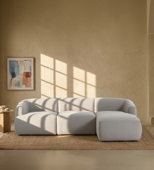 Zen Living 3 Seater Boucle RHS L Shaped Sofa In  Grey Color