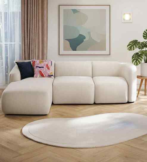 Zen Living 3 Seater Boucle RHS L Shaped Sofa In White Color