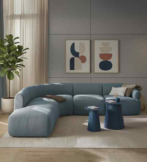 Zen Living Rhs Sectional Sofa (3 + Lounger) In Blue Color