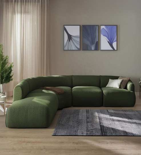 Zen Living Rhs Sectional Sofa (3 + Lounger) In Green Color