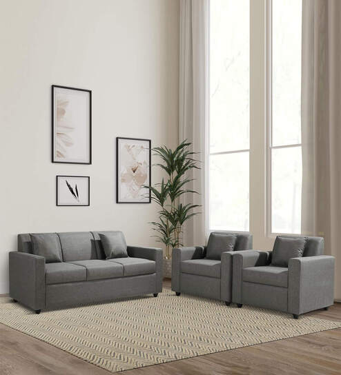 Zenara Fabric Sofa Set (3+1+1)in Grey Colour