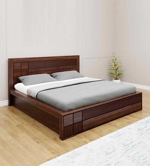 Zenith Sheesham Wood King Size Bed in Brown Colour With Hydraulic Storage