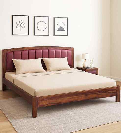 Zephyr  Sheesham Wood King Size Bed In Honey Oak Finish