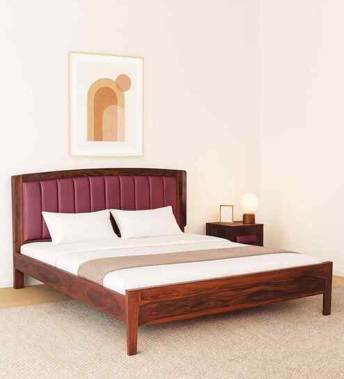 Zephyr  Sheesham Wood Queen Size Bed In Honey Oak Finish