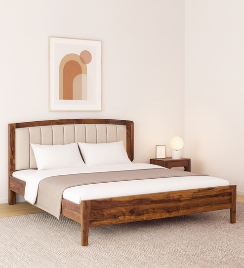 Zephyr Sheesham Wood Queen Size Bed In Provincial Teak Finish