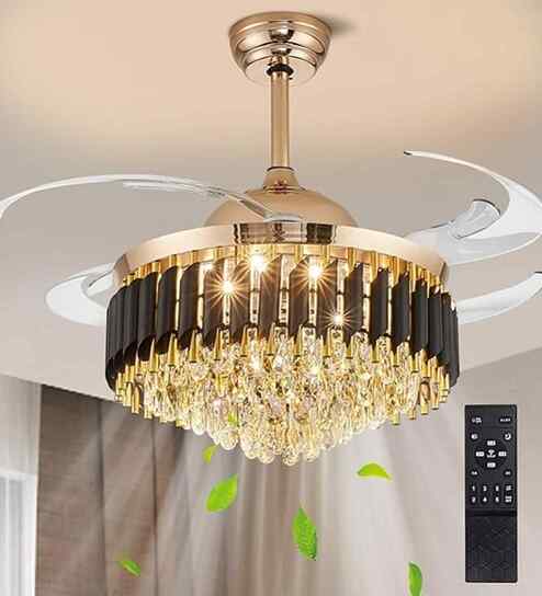 Zexo Smart Fan Black Metal + Crystal , Google & Alexa Remote & App Control