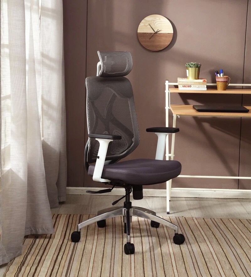 Buy Zen High Back Ergonomic Chair in White & Grey Colour by Star India