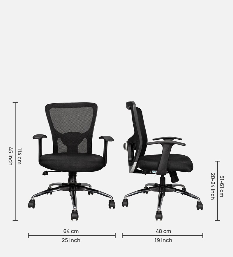 Buy Zenith Mid Back Ergonomic Office Chair in Black Colour by Teal