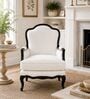 Zelia Teak Wood Chair With Suede Fabric In White Colour