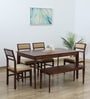 Zellige Solid Wood 6 Seater Dining Set In Tubbaq Finish With Bench