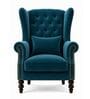 Zeloria Teak Wood High Back Wing Chair With Suede Fabric In Blue Colour Zeloria Teak Wood High Back Wing Chair With Suede Fabric In Blue Colour