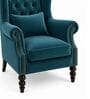 Zeloria Teak Wood High Back Wing Chair With Suede Fabric In Blue Colour Zeloria Teak Wood High Back Wing Chair With Suede Fabric In Blue Colour