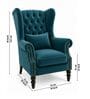 Zeloria Teak Wood High Back Wing Chair With Suede Fabric In Blue Colour Zeloria Teak Wood High Back Wing Chair With Suede Fabric In Blue Colour