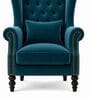 Zeloria Teak Wood High Back Wing Chair With Suede Fabric In Blue Colour Zeloria Teak Wood High Back Wing Chair With Suede Fabric In Blue Colour